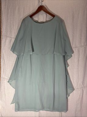 Coldwater Creek Charisma Chiffon Capelet Dress Sage Mint Green Plus Size 18 EUC